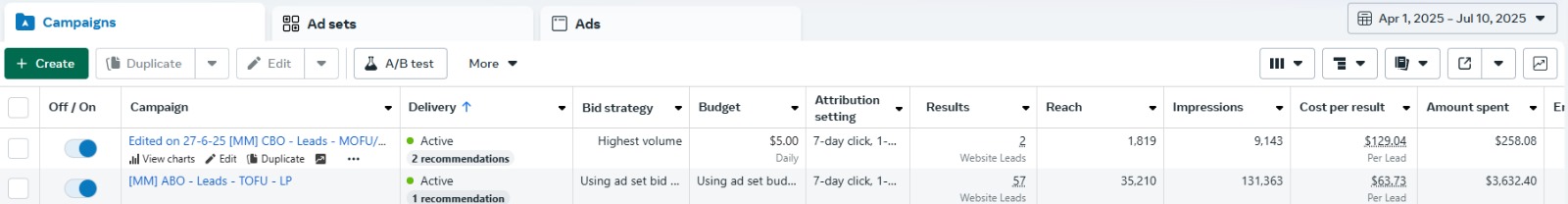 Results screenshot 4 - live Facebook Ads dashboard